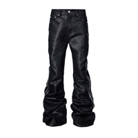 Jean en denim baggy pour homme et femme, coupe bootcut superposée, avec double fermeture éclair et détails métalliques argentés