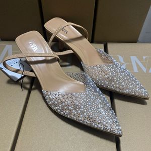 Sandali <span class=keywords><strong>Nude</strong></span> da Donna ZA Estate 2026 con Perle e Strass, Punta a Spillo, Mules con Tacco e Cinturino Posteriore, Scarpe Eleganti da Cerimonia e Matrimonio - Product Image 5