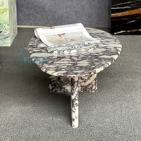 Table Basse Moderne Polie en Marbre Calacatta Violet à Plateau en Forme de Goutte, Piédestal Bas pour Salon, Table d'Appoint de Café Personnalisée