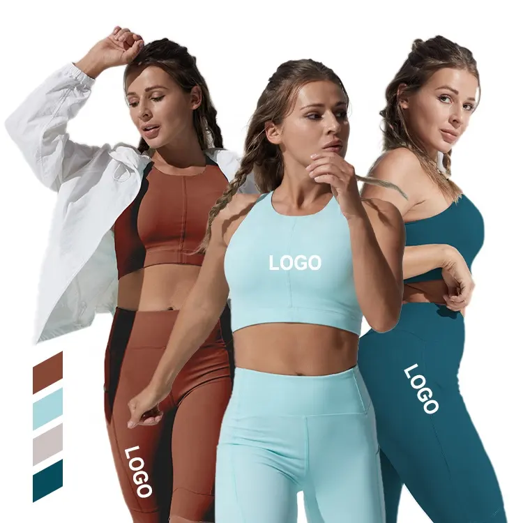 Set Pakaian Olahraga Yoga Dua Potong, Set Pakaian Olahraga dan Celana Pendek Yoga Bergaris untuk Wanita