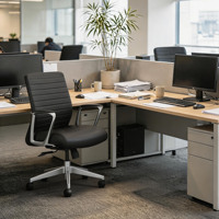 Chaise de bureau ergonomique à dossier mi-haut en cuir PU, pivotante et réglable, idéale pour les conférences et les tâches de direction