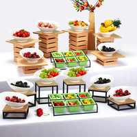 Table de buffet en bois de style chinois, plateau à salade de fruits, bol à plats froids, support à assaisonnements pour hot pot, présentoir alimentaire pour table de pause-café