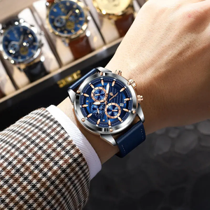 Nouvelle montre pour homme POEDAGAR 860, étanche, chronographe lumineux, montres originales pour hommes, montre-bracelet à quartz en cuir pour hommes - Product Image 2