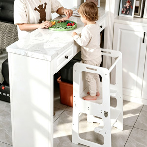 <b>Toddler</b> Montessori Foldable Learning Step <b>Stool</b> With Blackboard And Anti-tip Structure Wooden Kitchen Helper for 1-5 Year - Product Image 2