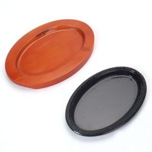 Plat de service ovale en <span class=keywords><strong>fonte</strong></span>, Mini <span class=keywords><strong>plaque</strong></span> de Grill avec plateau en bois - Product Image 3
