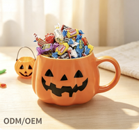Mug à bonbons en céramique créatif en forme de citrouille pour Halloween, grande capacité, tasse portable de dessin animé, compatible micro-ondes pour les fêtes.