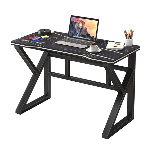 Black Marble Pattern Gaming Desk with Z-Shaped Legs, Modern Computer Workstation for Home Office Bedroom Study