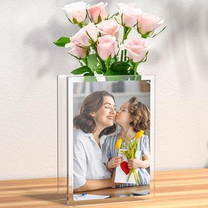 Hiện đại 5x7 hình ảnh từ khung rõ ràng Acrylic cuốn sách Vase với hoa 2-in-1 bình phẳng cho trang trí nội thất bảng kệ trưng bày - Product Image 1