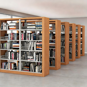 Estantería de Acero Ajustable para Biblioteca, Estantería Escolar de Acero sin Tornillos, Estanterías con Acabado de Madera, Estantería de Hierro para Sala de Lectura - Product Image 1