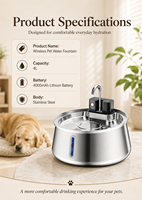 Fontaine à eau pour animaux de compagnie sans fil en acier inoxydable 4L, écologique, étanche, batterie rechargeable 4000mAh, automatique pour chat et chien