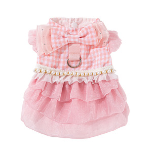 Robe en <span class=keywords><strong>maille</strong></span> de soie brodée à carreaux avec grand nœud style princesse pour chien et jupe pour chat, collection printemps-été - Product Image 5