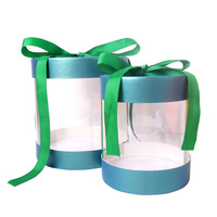 Petit emballage de luxe en carton avec impression de logo personnalisé, boîte-cadeau avec ruban cylindrique + boîtes à collations transparentes en film PET