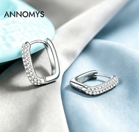 ANNOMYS SMTC320 Boucles d'oreilles créoles tendance en argent sterling 925 plaqué platine avec double rangée de moissanite géométrique et manchettes d'oreille