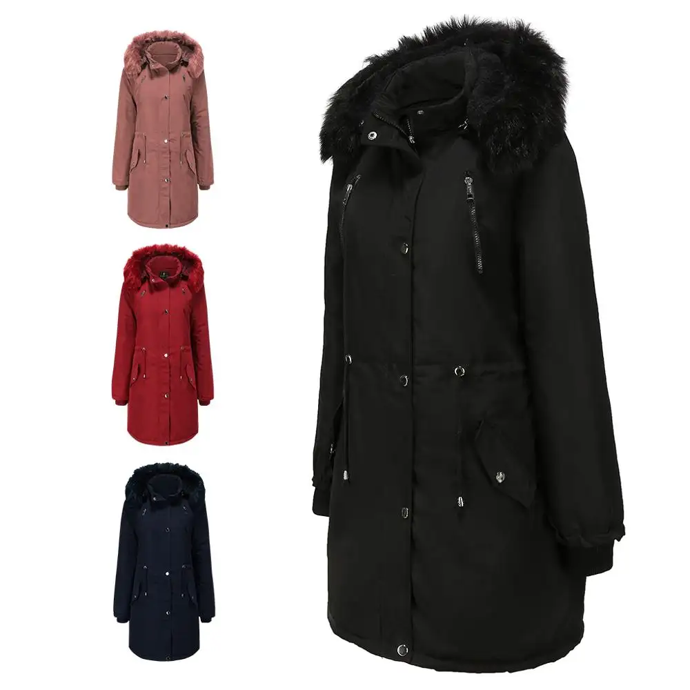 womens windproof hat detachable long coats winter warm women overcoat