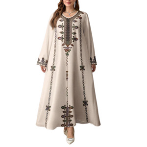 <span class=keywords><strong>Abito</strong></span> Mediorientale da Donna Taglie Forti, Vestito Ampio in Poliestere con Scollo a V, Maniche Lunghe, Stampa Floreale <span class=keywords><strong>Etnica</strong></span>, per Adulti, Spiaggia, Campeggio - Product Image 5