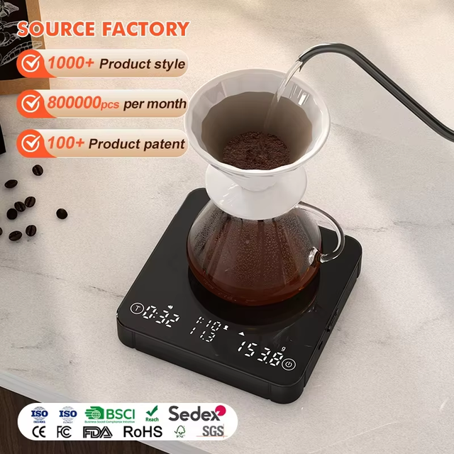 2000g 0.1g Digital Display Tuya Smart USB Rechargeable square Smart Wireless Blue Tooth BT Coffee Weighing Scale