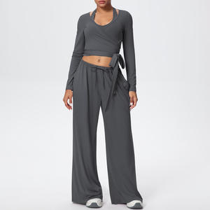 กางเกงโยคะขายาวสีพื้นแบบมีกระเป๋า ผ้าเนื้อนุ่มยืดได้สี่ทิศทาง ระบายอากาศได้ดี ทรงหลวม ใส่สบาย ไซส์ใหญ่ สำหรับผู้หญิง - Product Image 5