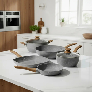 Juego de Utensilios de Cocina de 6 Piezas de Aluminio Forjado con Revestimiento de Cerámica y Mármol, Tapas de Vidrio y Silicona, Antiadherente, Apto para Lavavajillas - Product Image 1