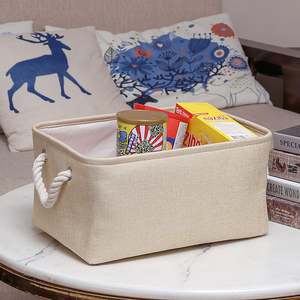 Cube de rangement pliable en tissu durable, panier de rangement carré avec poignée en corde de coton pour les jouets - Product Image 5