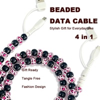 Câbles de données USB-C 4-en-1 noirs, roses et léopard à perles – Superbe cadeau, accessoires électroniques