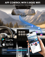 Caméra de tableau de bord 4 canaux pour rétroviseur 3K+1080p*3, boîte noire de voiture avec écran 11,88 pouces, commande vocale, WiFi 5.8G, GPS et moniteur de stationnement