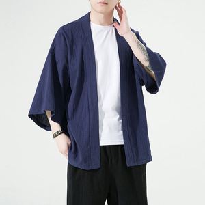 HANO uomini camicie Kimono giapponesi Casual a punto aperto leggero alla moda Yukata Cardigan nero manica 3/4 Outwear vacanze estive - Product Image 5