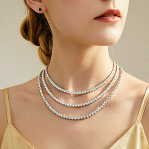 Collar Tonglin de Plata de Ley 925 con Moissanita, Estilo Clásico, Engaste Completo con Corte Brillante Redondo de 3.0/4.0/5.0MM - Product Image 2