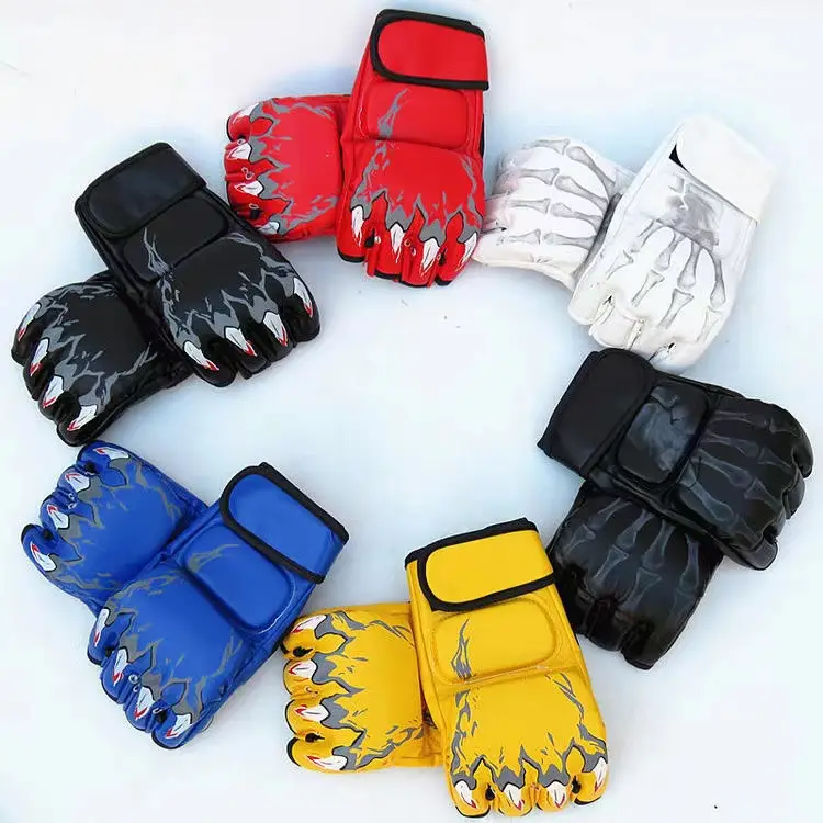 Groothandel Custom Logo Hoge Kwaliteit Pu Lederen Ufc Half Vinger Mma Boksen Training Handschoenen