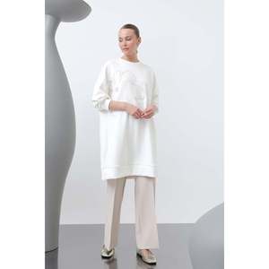 Women's <b>Tunic</b> with <b>Embroidered</b> Front and Trim Details - 10627TNK - ECRU - Product Image 1