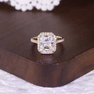 Abriding OEM/ODM大型カラットダイヤモンドジュエリーカスタムブライダルモダンリアルゴールドIGI認定放射ダイヤモンドリングスクエアハロー付き - Product Image 2