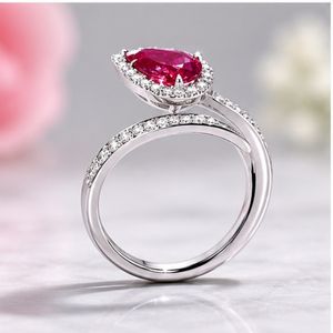 Elegant Silver Tone Pear Cut Red Stone <b>Ring</b> with <b>Crystal</b> Accents Designer Fashion Jewelry <b>Ring</b> for Women - Product Image 3