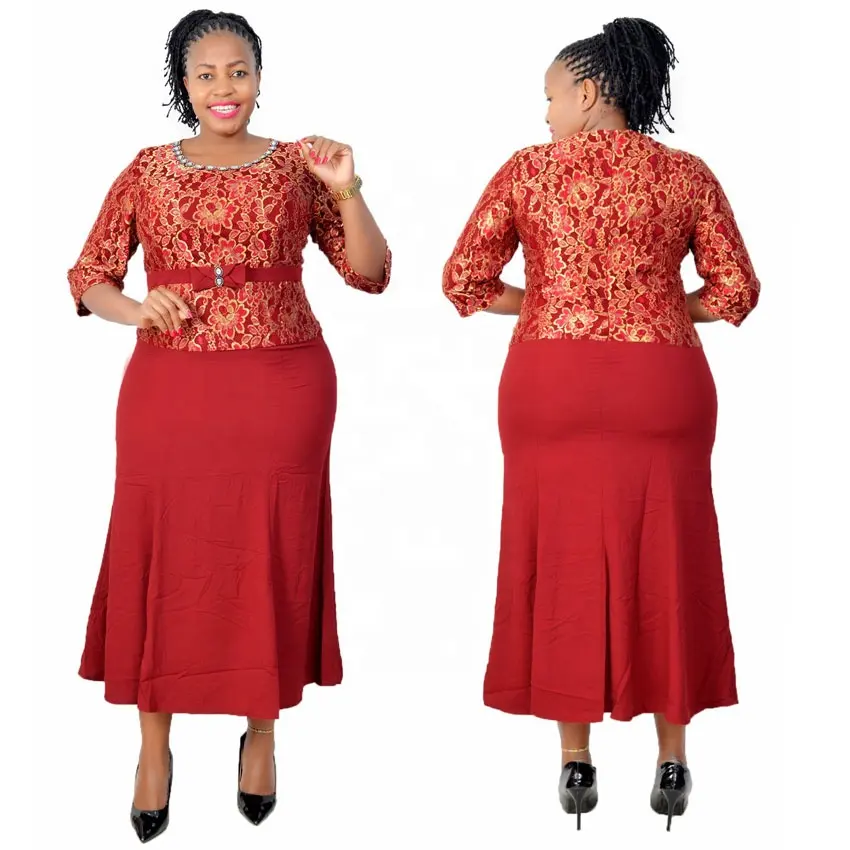 Africa wear decoration long sleeve red lace dress Red Maxi Dress