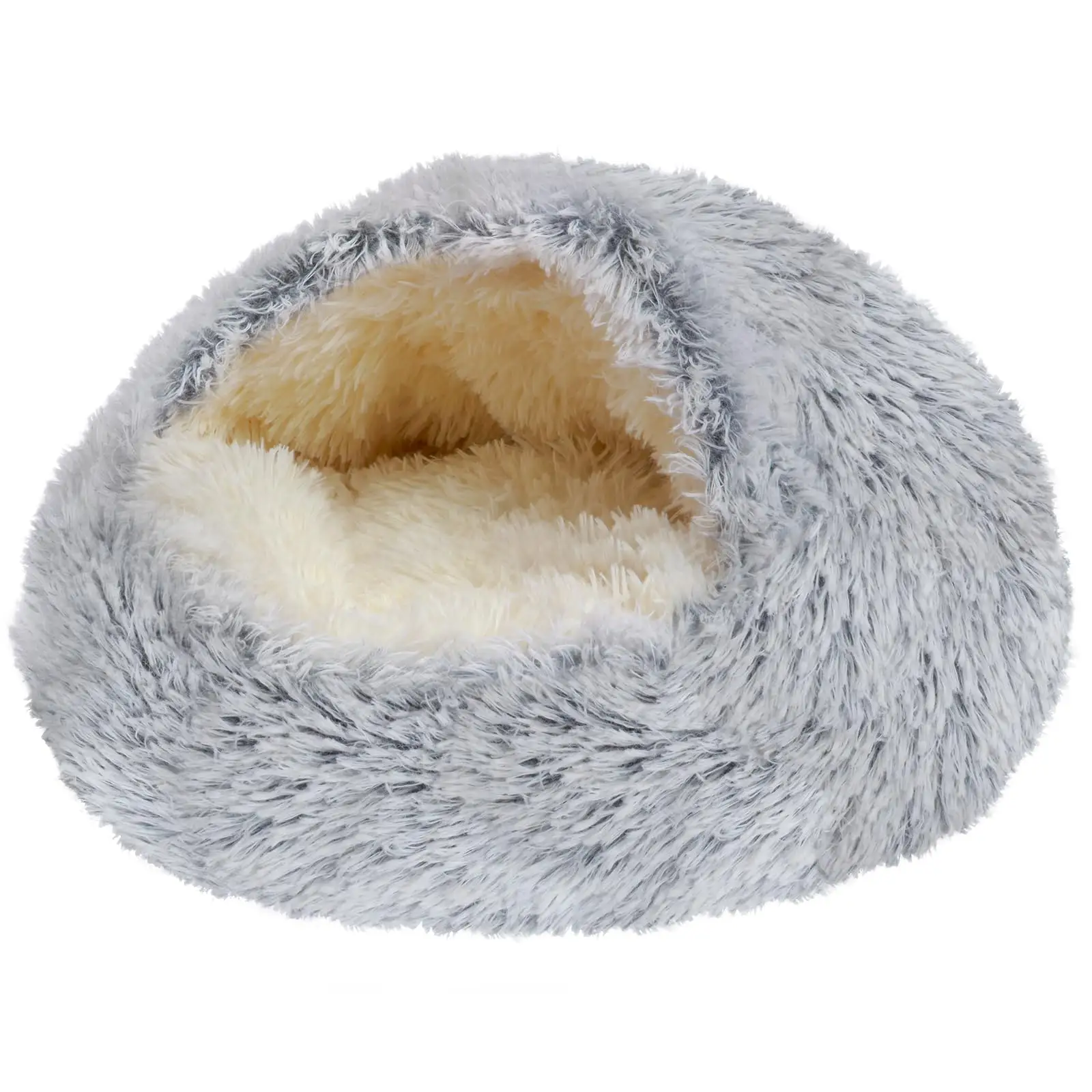 Wholesale Dog Bed Round Hooded Plush Cat Cave Donut Anti Anxiety Fluffy Dog Bed for Small Medium Dog and Cat