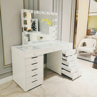 USA Docarelife American Furniture Warehouse Commode à 13 tiroirs en MDF et verre blanc avec miroir lumineux et fonction coiffeuse