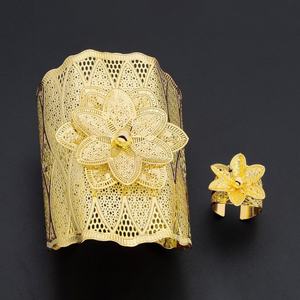 JXX Luxe – Ensemble de bijoux plaqué or 24 carats en cuivre, style Dubaï, africain, indien, pour fête, fiançailles, mariage, mariée arabe - Product Image 2