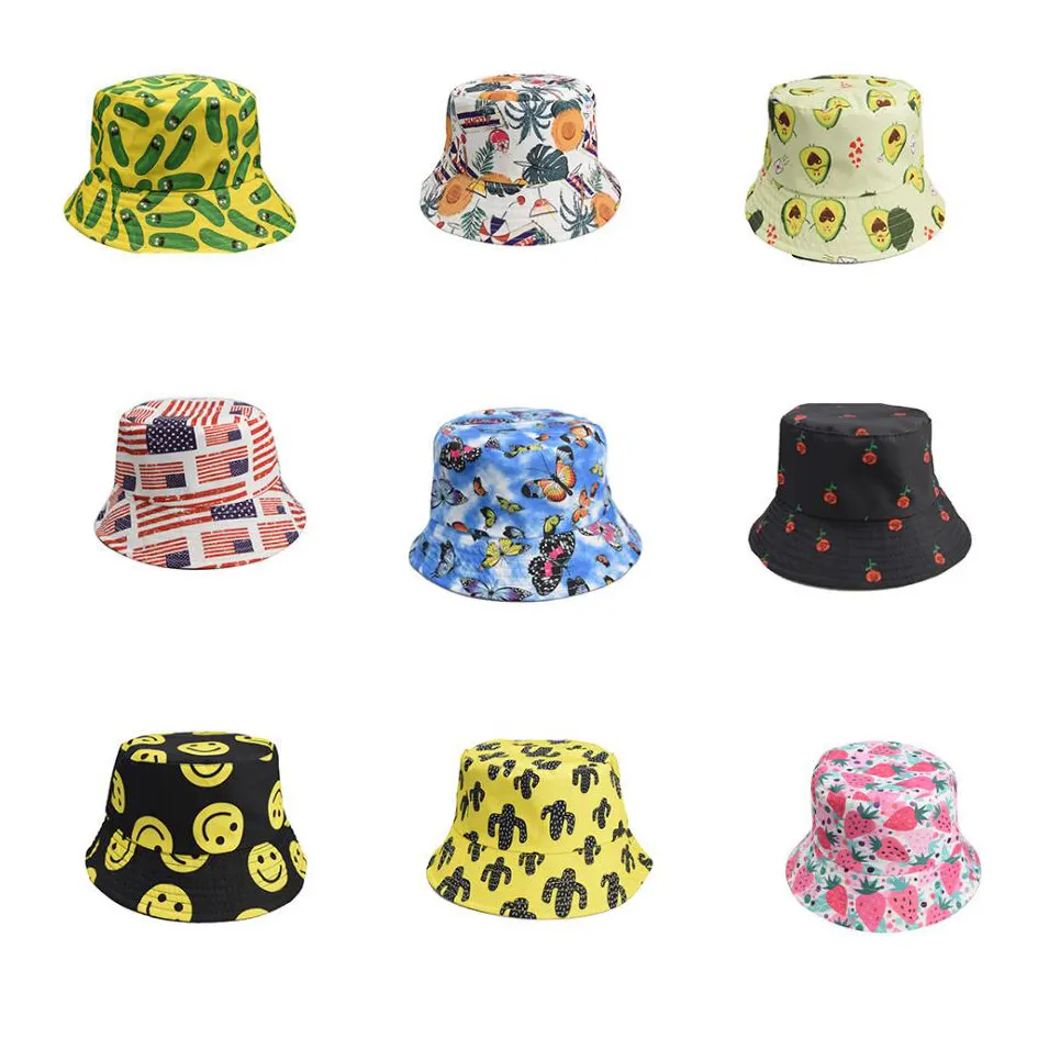 HF Cross-border new creative printing Multiple designs double-sided mushroom hat basin bucket hats