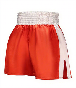 Pantalones Cortos de Boxeo de Estilo Profesional, Diseño de Logotipo Personalizado, Pantalones Deportivos Transpirables, Fabricante de Pantalones Cortos de Boxeo, Color Rojo Sólido con Blanco - Product Image 1