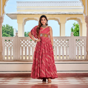 Elegant Printed Anarkali Ethnic Dress Flared Floor Length Party Wear Gown Gujarati Bandhej Designer Wedding & Festive Wear - Product Image 1