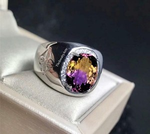 Anillo de Compromiso de Plata de Ley 925 con Ametrina de Alta Calidad para Mujer, Elegante Anillo con Gema Bicolor Estilo Art Deco Tradicional - Product Image 2