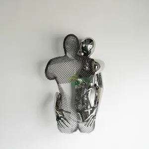 Modern indoor Decorative Art Abstract Customized hollow out Beauty Body Hug Embracing People Person Stainless Steel Sculpture