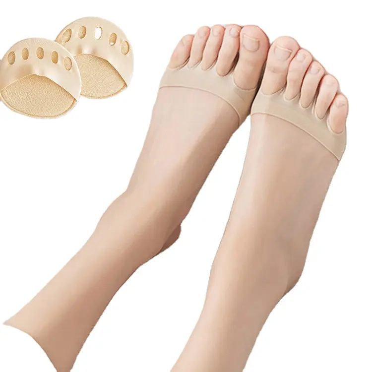 Women's Toe Cover with Padding Toe Topper Liner Socks Non-Skid Bottom Forefoot Pads Metatarsal Cushions Pad