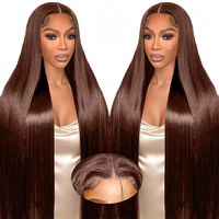 Perruque brésilienne 100 % cheveux humains vierges Remy, avec dentelle frontale 4x4, lisse, pour femmes noires, densité 180 %, marron