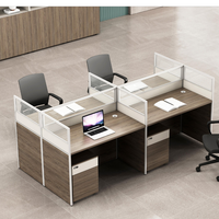 Poste de travail modulaire moderne et écologique pour 4 personnes avec cloison, bureau en bois pour personnel, tiroirs de rangement, pour bureau à aire ouverte
