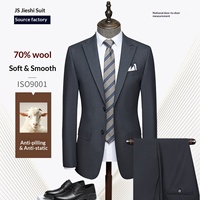 Veste de Costume Professionnelle Haut de Gamme en Laine pour Homme, Simple Boutonnage, Col Cranté, Anti-Plis, Grise