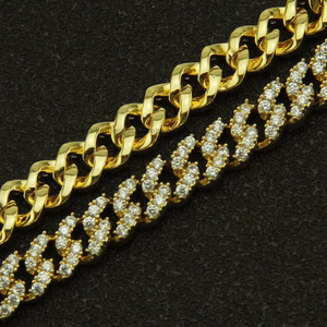 Shiny zircon men's and women's <b>Cuban</b> <b>chain</b> bracelet hip-hop environmentally friendly copper jewelry width 8mm - Product Image 4