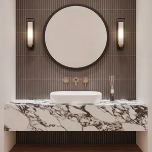 定制天然卡拉卡塔中提琴大理石紫色大理石石材浴室梳妆台浴缸边桌