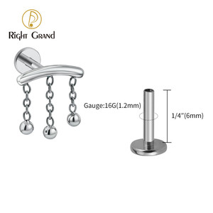 F136 anneau Labret en titane, Piercing, croix plate, haut fileté à l'intérieur, boucles d'oreilles, Cartilage, Tragus, bijoux - Product Image 1