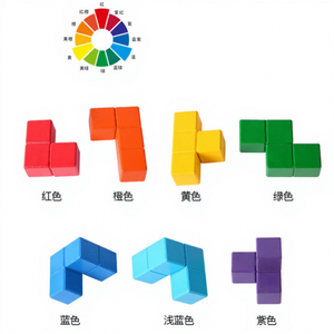Jeu de construction 3D en cubes de bois colorés pour l'éveil cognitif et la logique des enfants - Product Image 5