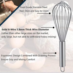 Fouet à œufs en acier inoxydable personnalisé en usine, outil de cuisine multifonctionnel pour la pâtisserie avec service OEM, kit compatible lave-vaisselle - Product Image 3