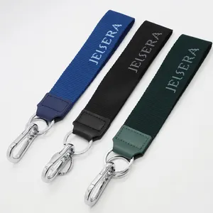 Heavy Duty metal carabiner hook nylon strap wrist keychain widened and durable jacquard polyester short lanyards